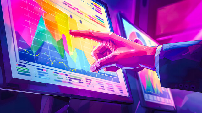 Doigt pointant une courbe sur un &eacute;cran d'ordinateur