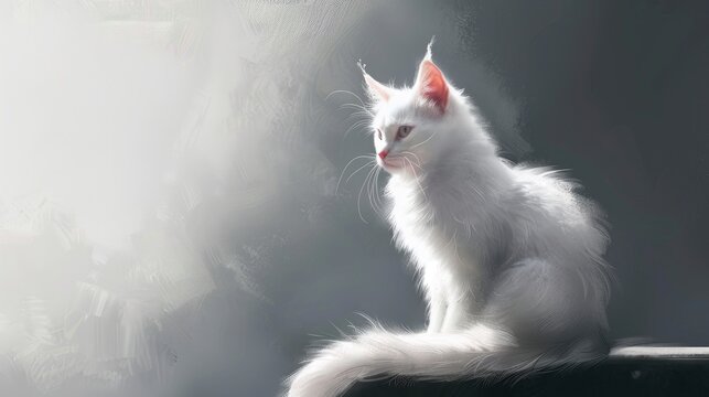 White Cat Red Spots Sits Looks, Banner Image For Website, Background, Desktop Wallpaper