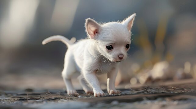 White Chihuahua Puppy Tabby Kitten Walking, Banner Image For Website, Background, Desktop Wallpaper