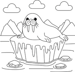 Walrus lying on the ice coloring page