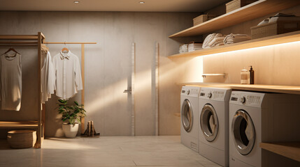 Laundry area with washer and dryer. - obrazy, fototapety, plakaty