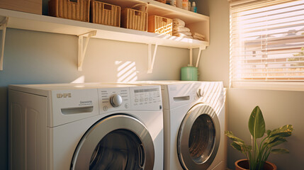 Laundry area with washer and dryer. - obrazy, fototapety, plakaty