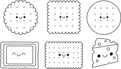 Biscuits and Cheese Cartoon Character Coloring Page Vector Illustration