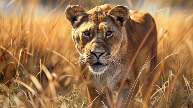 Wild Lioness Went Hunting Savanna National, Banner Image For Website, Background, Desktop Wallpaper
