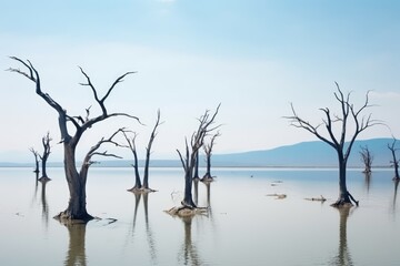 Serene view of dead trees in a lake affected by climate change. Dead Trees in Lake