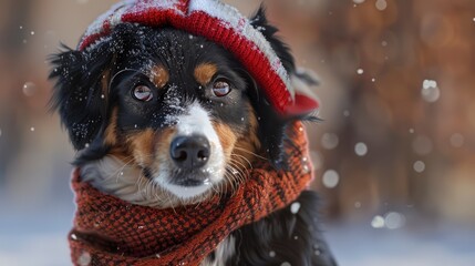 Winter Dog Scarf Hat, Banner Image For Website, Background, Desktop Wallpaper
