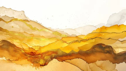 Deurstickers Abstract golden texture ink landscape painting, modern art for wallpaper, posters, murals, carpets © furyon