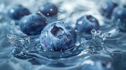 Floating Blueberries in Water - obrazy, fototapety, plakaty