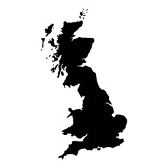 black vector great britain map on white background