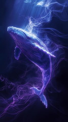 Ethereal Glow: Breathtaking Bioluminescent Blue Whale Art generative AI