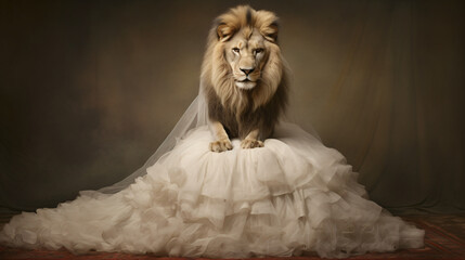Lion in wedding dress
