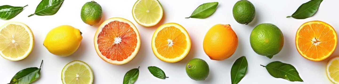  set of illustrations showing the various colors and shapes of citrus fruits, such as lemons, oranges, and limes, with a white background. The whole is arranged in sequence from left to right 