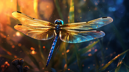 Magical dragonfly on a hot summer day - obrazy, fototapety, plakaty
