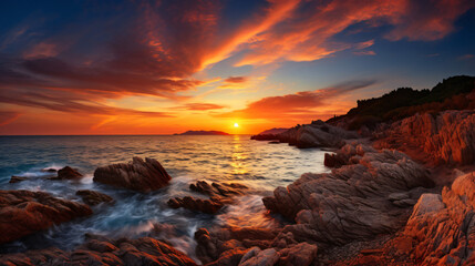 Magnificent sunset over the Adriatic coast .. - obrazy, fototapety, plakaty