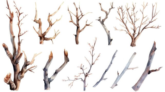 A group of bare trees in a winter forest. Suitable for nature and landscape designs