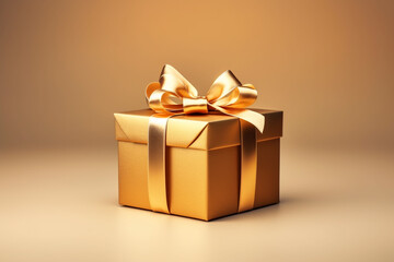 Isolated Gold Present gift box on background.