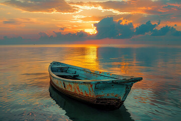 Boat in the sea with morning sun light