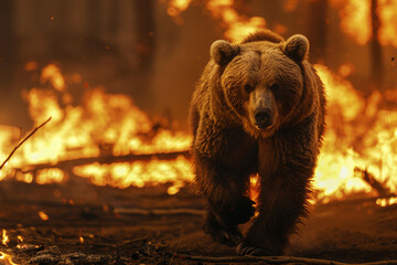 Bear runaway from bush fire