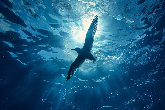Seagull bird flying in the water sea