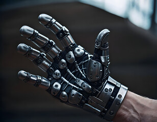  Close-up of a bionic arm. Generative AI.
