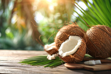 Fresh coconut on table