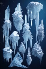 A bunch of icicles hanging from the ceiling. Suitable for winter and ice-themed designs