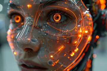 Closeup of face of robot