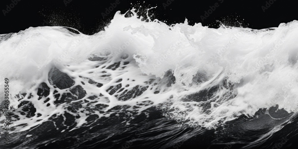 Poster a striking black and white image of a wave crashing. ideal for design projects