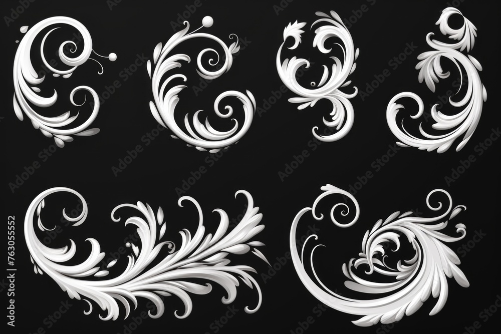 Poster white and black scrolls on a dark background, suitable for various designs