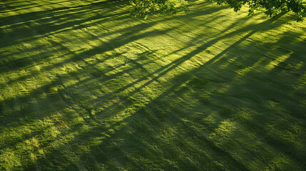 Abstract Shadow Play on Grass, Long Shadows, Evening Sunlight