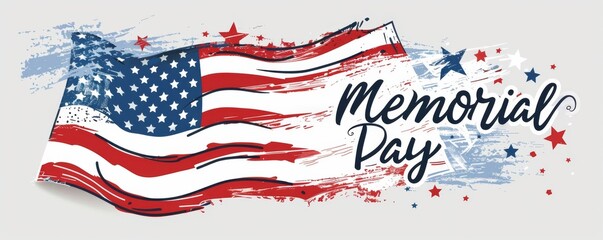 USA Memorial day background. Abstract grunge brushed flag of United States of America with calligraphy text.