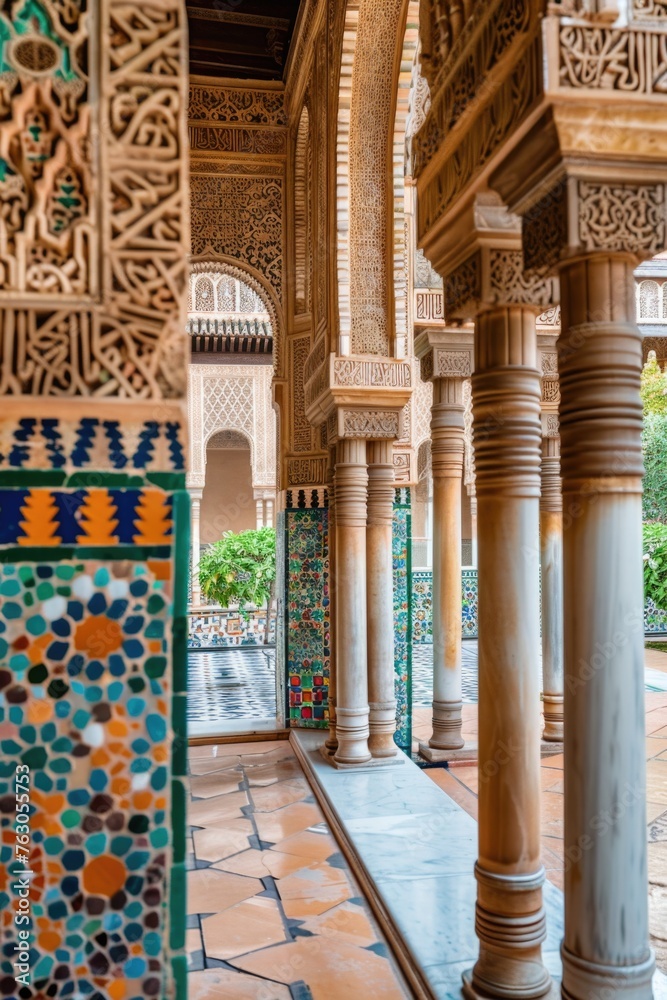 Poster A building with columns and a tiled floor. Suitable for architectural designs