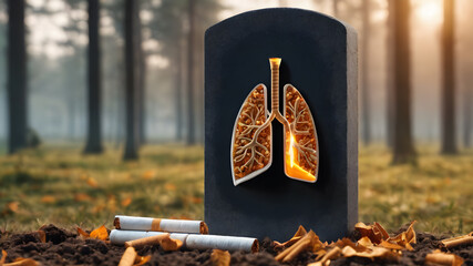 smoking, concept of no smoking and World No Tobacco Day with lung and cigarette.  Smoking Addiction.. AI generated image, ai. - obrazy, fototapety, plakaty