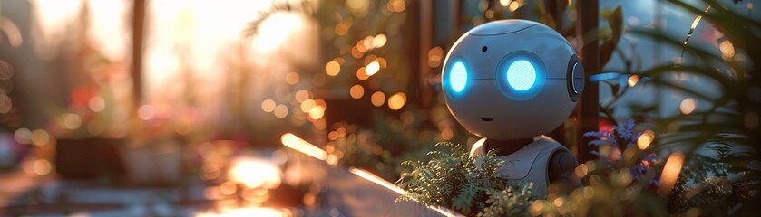 Robot Assistant, Playful Design, A Helpful Companion, Helping with Daily Tasks, Indoor Setting, 3D Render, Soft Illuminated Glow, Depth of Field Bokeh Effect - obrazy, fototapety, plakaty