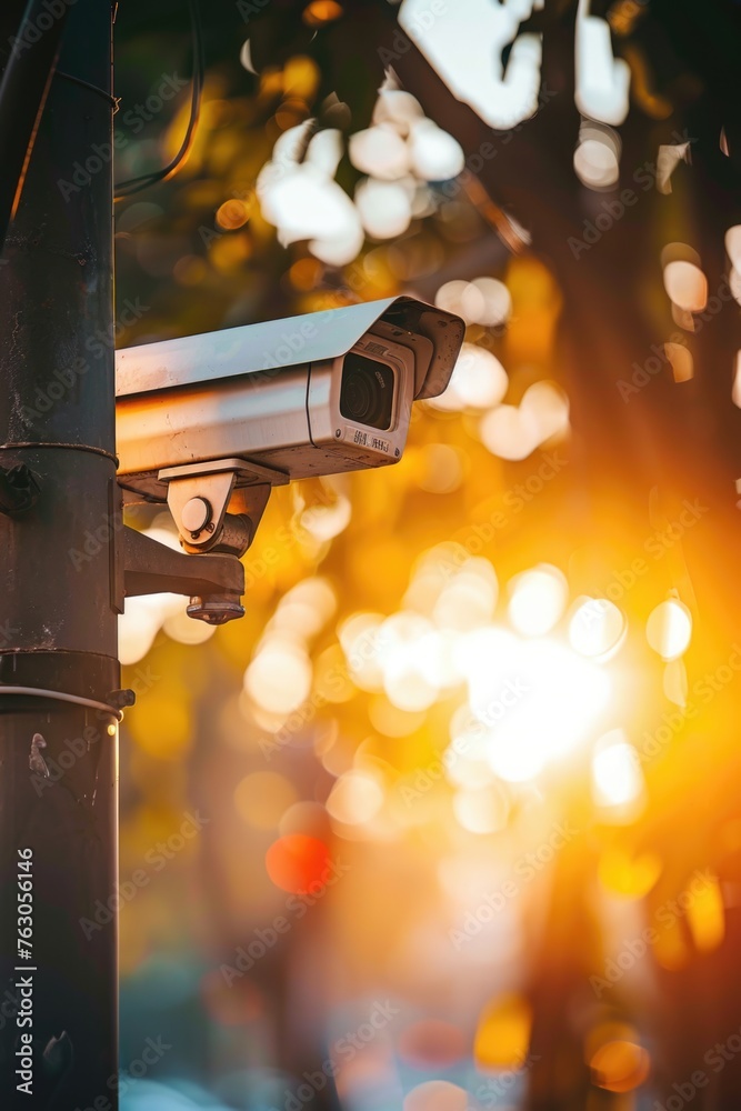 Aufkleber close up of a camera mounted on a pole. great for surveillance or security concepts