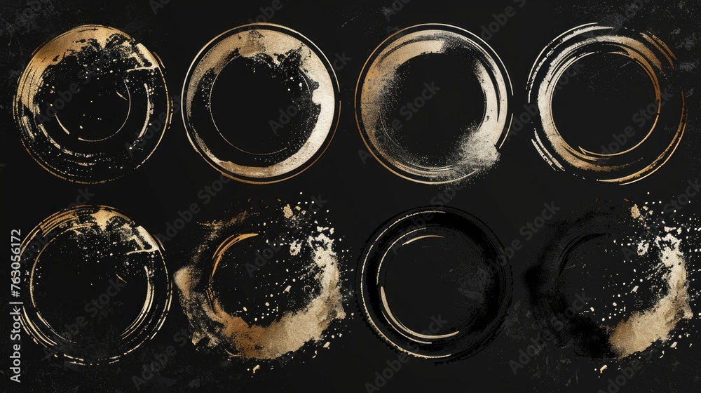 Poster A striking image of gold paint splattered on a dark background. Perfect for artistic projects and design concepts