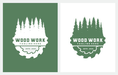 Wood Work Sawmill Emblem logo design vector illustration