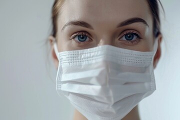 Close-up of a person wearing a protective face mask. Suitable for health and medical concepts