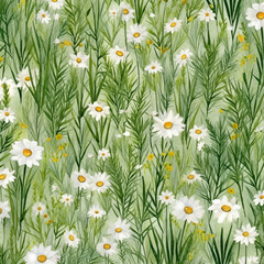 white flowers and grass painted with watercolors