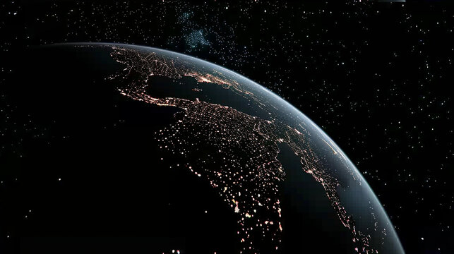 A black and white photo of the Earth at night