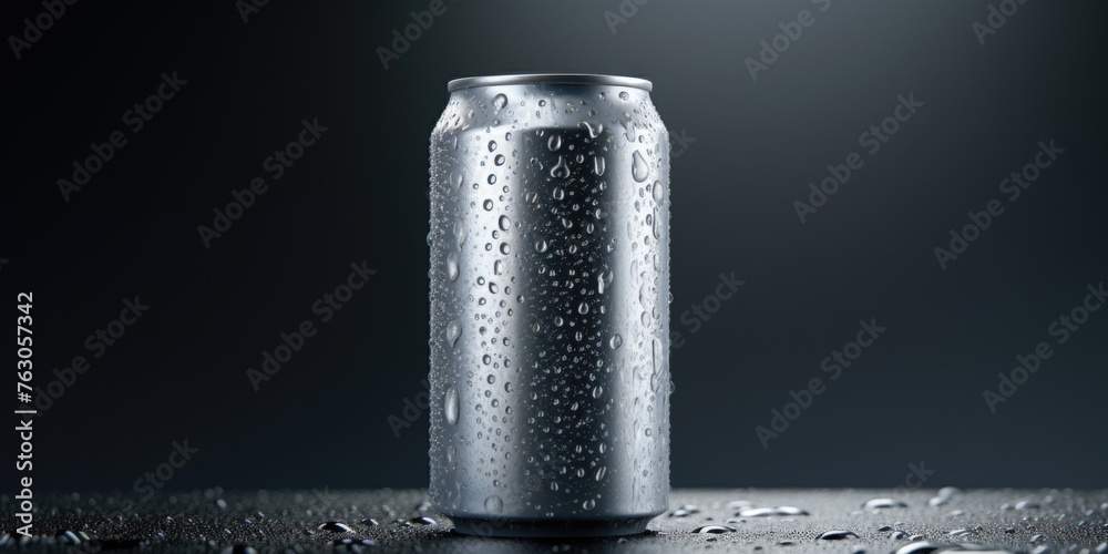 Poster a can of soda on a table, suitable for food and beverage concepts