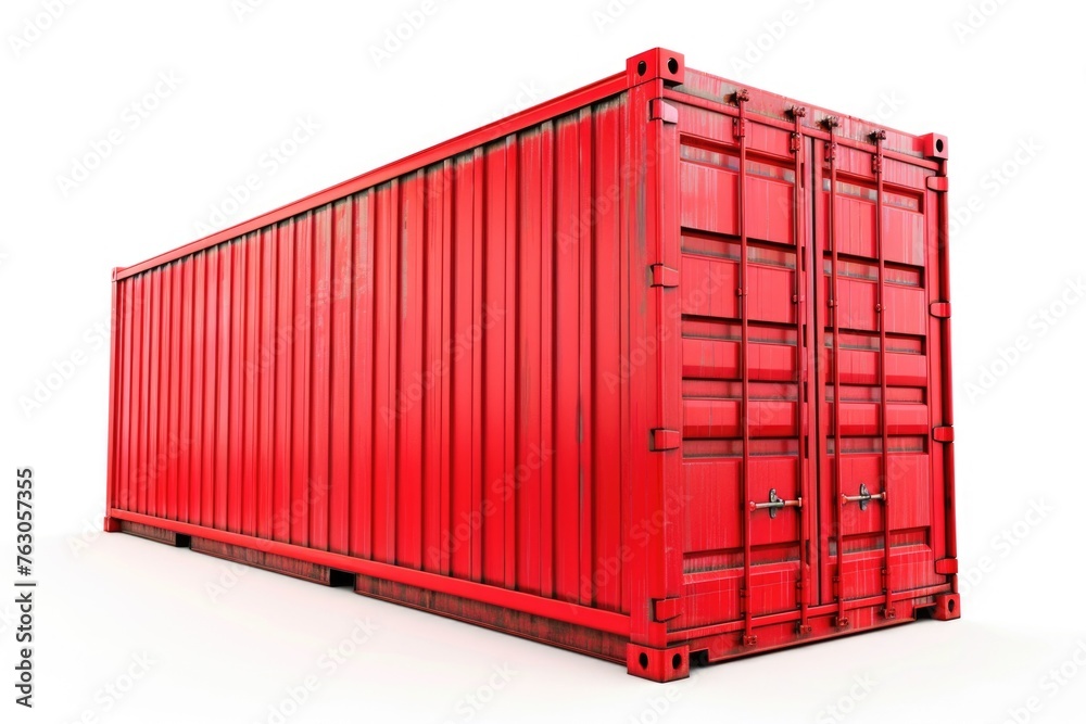 Poster a red shipping container isolated on a clean white background. perfect for logistics and transportat