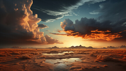 beautiful sunset over the sea with clouds and sky reflected in water