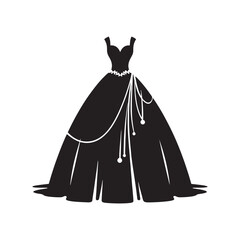 Graceful Bride Wedding Dress Silhouette Spectacle - Portraying the Timeless Elegance of Bridal Couture with Wedding Dress Illustration - Minimallest Bride Dress Vector
