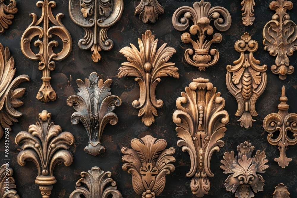 Poster Close-up of a wall with multiple intricate patterns, suitable for background use