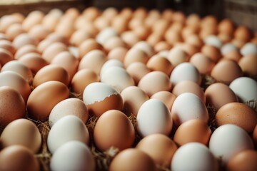 Chicken and egg farming in chicken coop, ready to be harvested and marketed