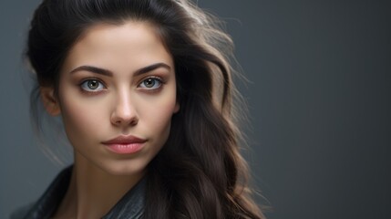 Naklejka premium A woman wearing a leather jacket with long hair. Suitable for fashion or lifestyle concepts