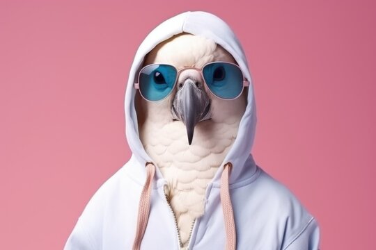 A Stylish Parrot Wearing Sunglasses And A Hoodie. Perfect For Tropical Themed Designs