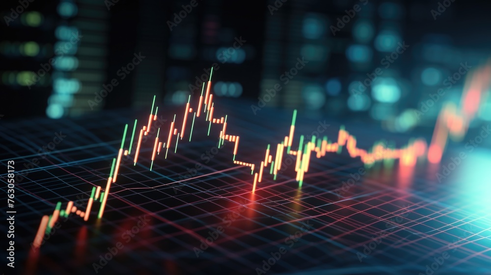 Poster A detailed view of a stock chart on a table. Ideal for financial and business concepts