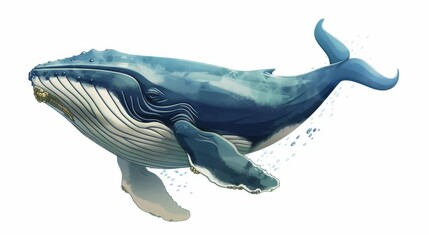 Majestic whale illustration isolated on white background, digital painting
